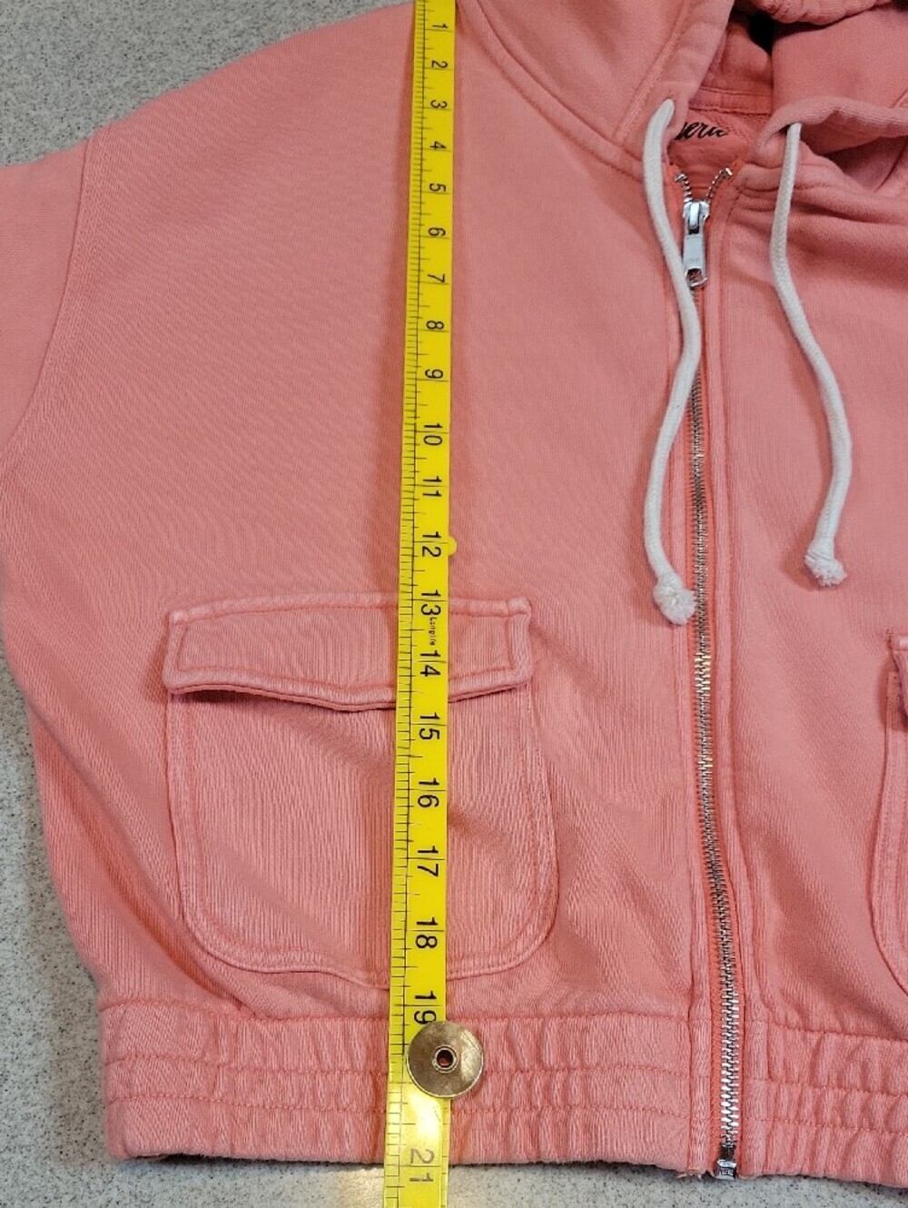 Aerie Coral Pink Oversized Zip Up Hoodie Cropped Front Pocket Sweatshirt Medium - Picture 11 of 12